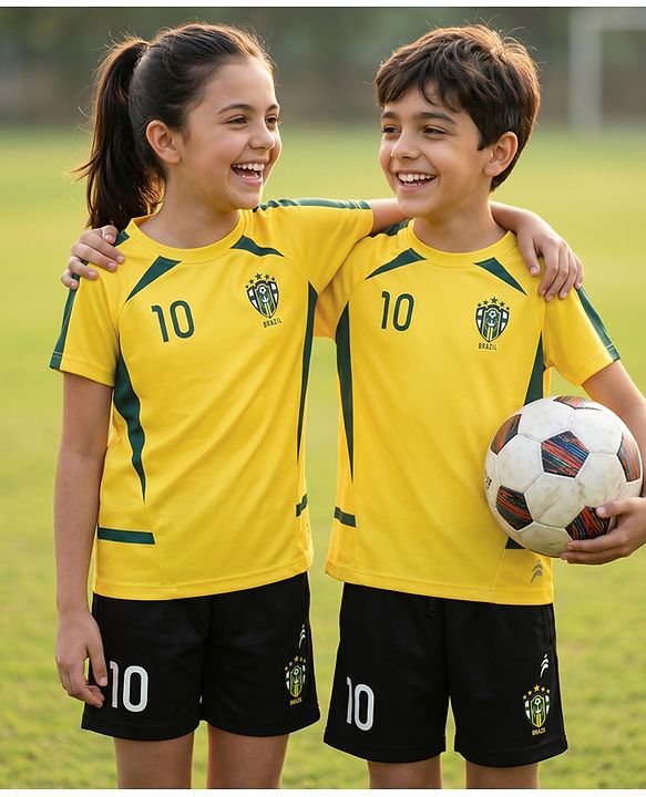 Pine Active Knit Raglan Sleeves T-Shirt & Shorts Football Set - Yellow