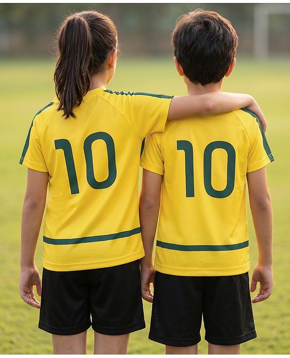 Pine Active Knit Raglan Sleeves T-Shirt & Shorts Football Set - Yellow