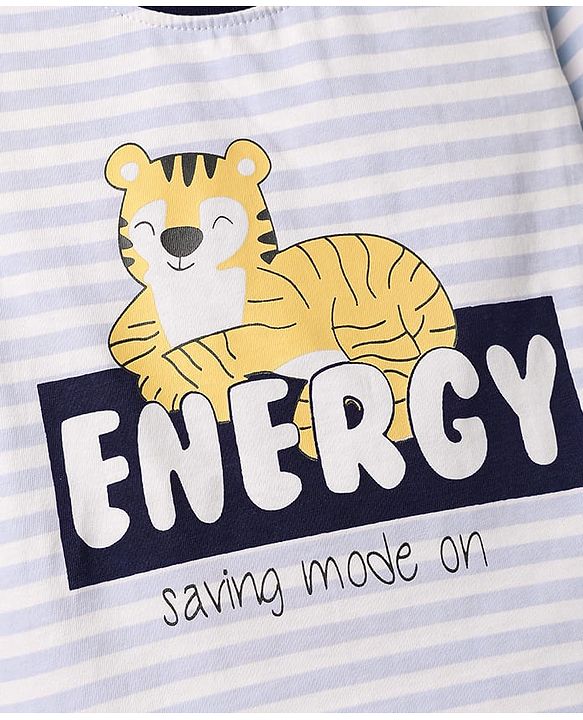 Babyhug Cotton Knit Full Sleeves T-Shirt & Pyjama Night Suit with Tiger Print - Light Blue