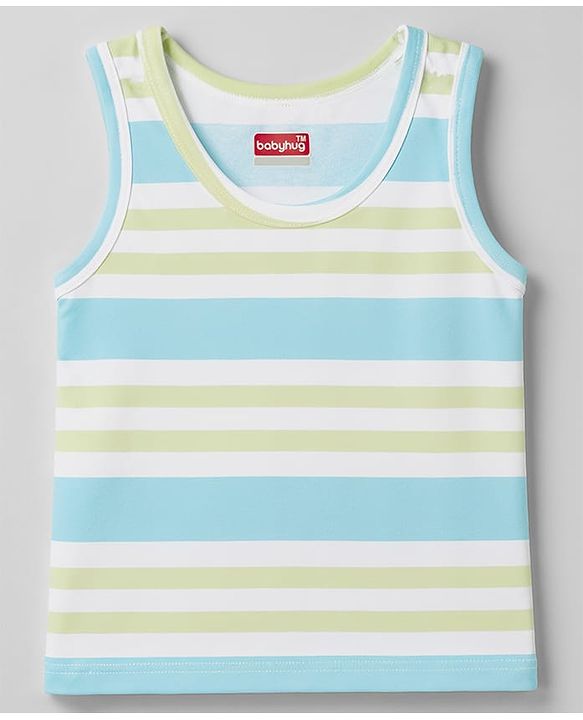 Babyhug 100% Cotton Single Jersey Knit Sleeveless Striped & Boat Printed Sando Pack Of 3 - Multicolour
