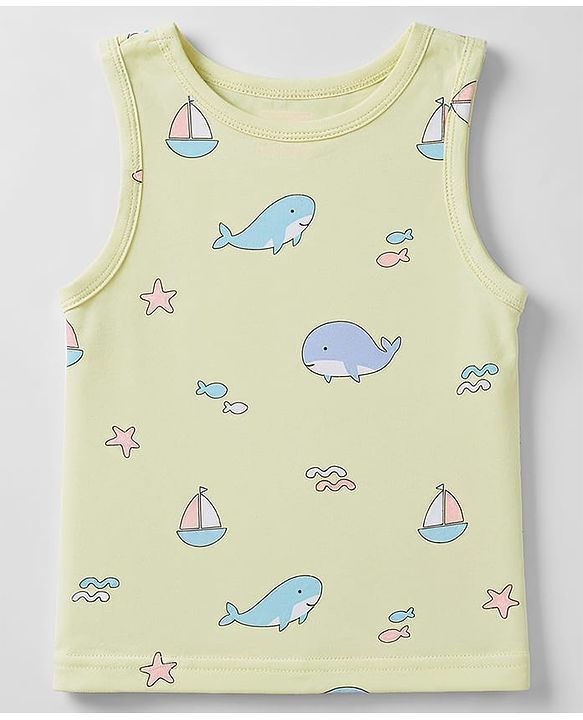 Babyhug 100% Cotton Single Jersey Knit Sleeveless Striped & Boat Printed Sando Pack Of 3 - Multicolour
