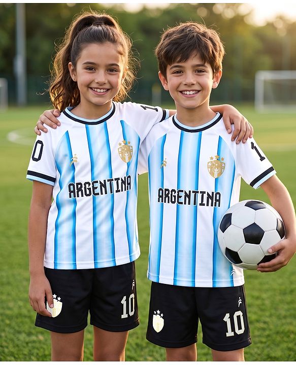 Pine Active Knit Half Sleeves T-Shirt & Shorts Football Set With Argentina Print - Multicolor