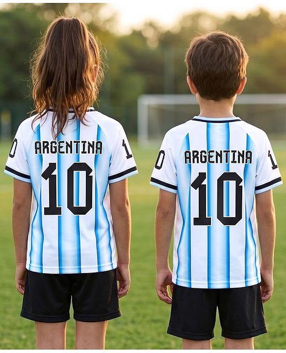 Pine Active Knit Half Sleeves T-Shirt & Shorts Football Set With Argentina Print - Multicolor