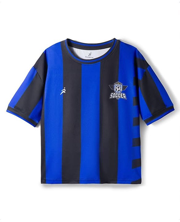 Pine Active Knit Half Sleeves Football Tee with Shorts Set - Blue & Black