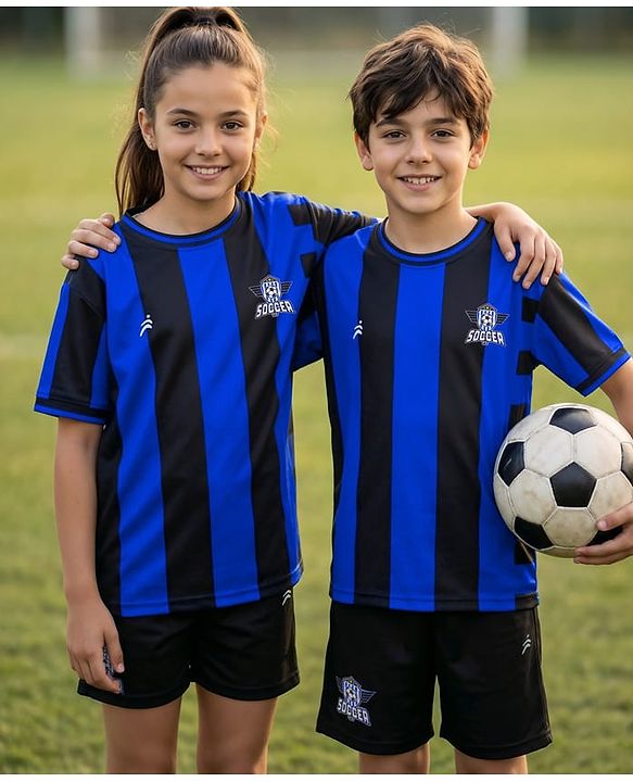 Pine Active Knit Half Sleeves Football Tee with Shorts Set - Blue & Black