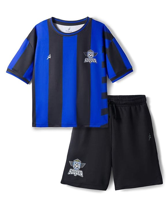 Pine Active Knit Half Sleeves Football Tee with Shorts Set - Blue & Black