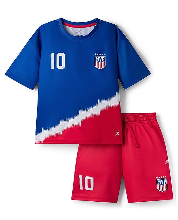 Pine Active Knit Half Sleeves T-Shirt With Shorts Football Set - Red & Blue