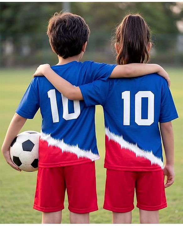 Pine Active Knit Half Sleeves T-Shirt With Shorts Football Set - Red & Blue