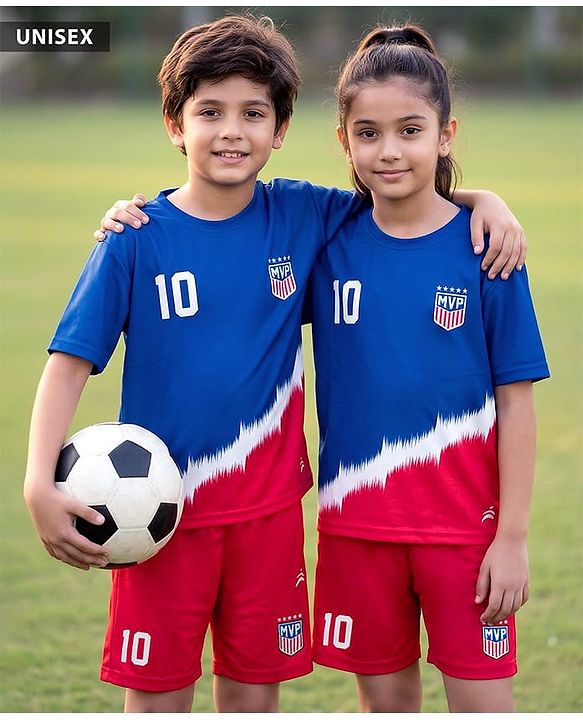 Pine Active Knit Half Sleeves T-Shirt With Shorts Football Set - Red & Blue