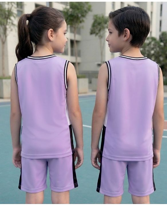 Pine Active Knit Sleeveless Tank T-Shirt & Shorts Set with Athletic Print - Lavender