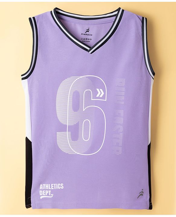 Pine Active Knit Sleeveless Tank T-Shirt & Shorts Set with Athletic Print - Lavender