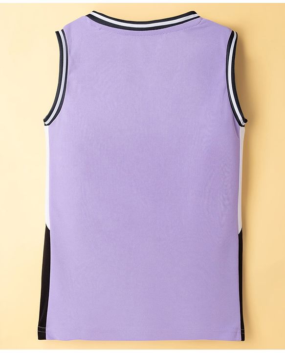 Pine Active Knit Sleeveless Tank T-Shirt & Shorts Set with Athletic Print - Lavender