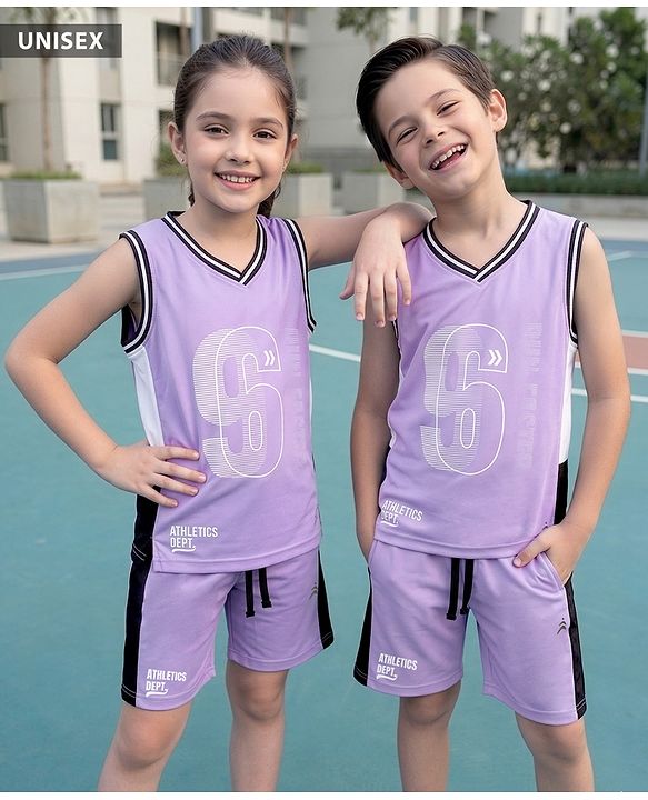 Pine Active Knit Sleeveless Tank T-Shirt & Shorts Set with Athletic Print - Lavender