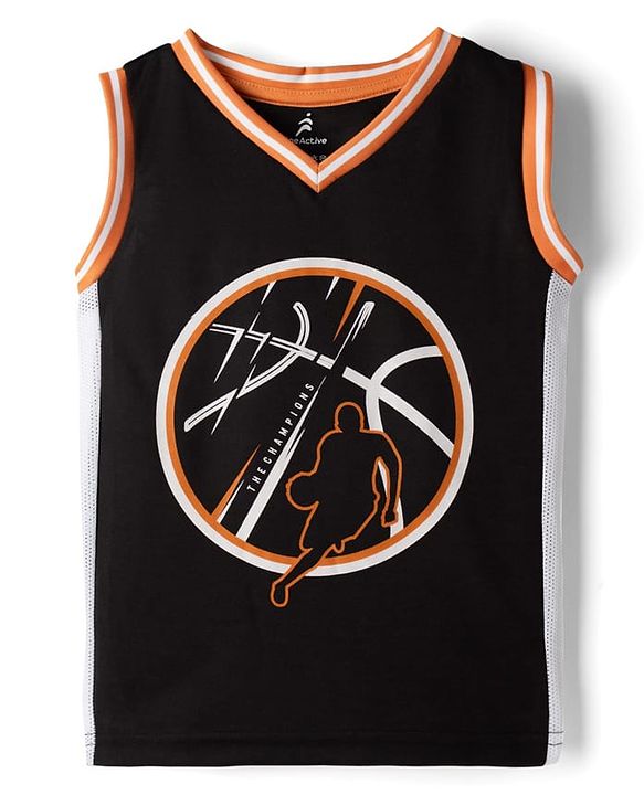 Pine Active Knit Sleeveless Sports Theme Printed Tank T-Shirt & Shorts Set - Black