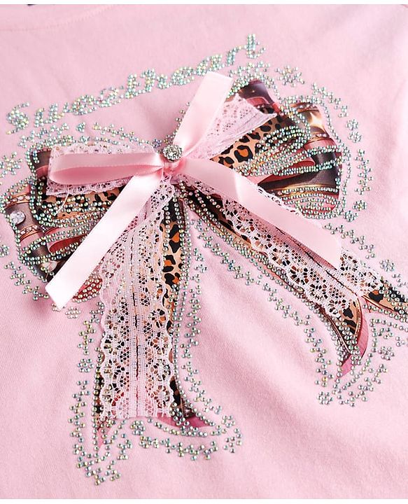 Pine Kids Cotton Knit T-Shirt with Sweetheart Bow Print Pink 4-5 Years
