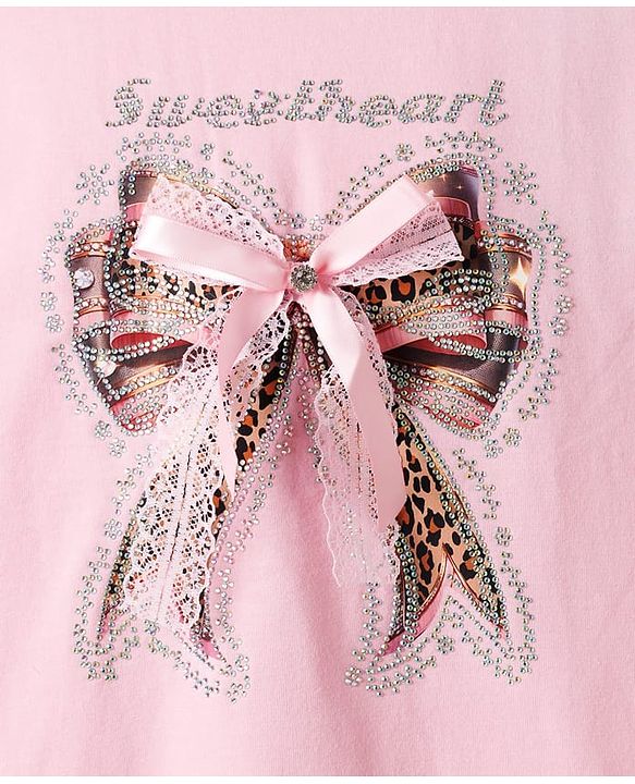 Pine Kids Cotton Knit T-Shirt with Sweetheart Bow Print Pink 4-5 Years