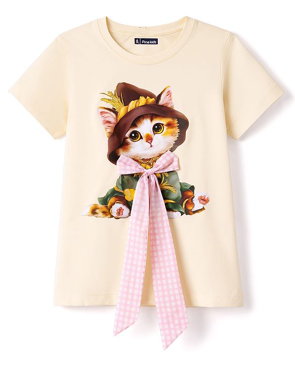 Pine Kids Cotton Knit T-Shirts Round Neck Short Sleeves Graphic Print Offwhite 4-5 Years
