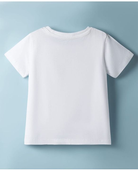 Pine Kids Cotton Knit Half Sleeves Embellished T-Shirt With Cherry Print & Applique Detailing - White