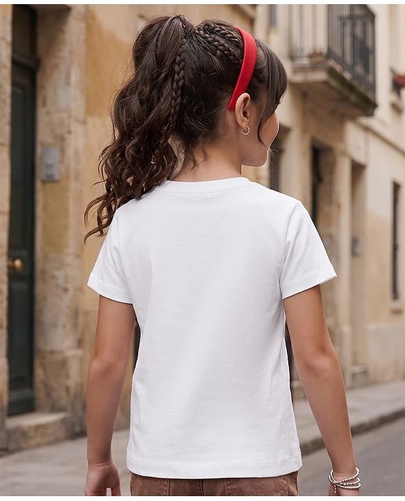 Pine Kids Cotton Knit Half Sleeves Embellished T-Shirt With Cherry Print & Applique Detailing - White
