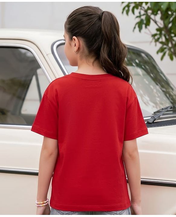 Pine Kids Cotton Knit T-Shirts Half Sleeves Round Neck Hearts Print Red 4-5 Years