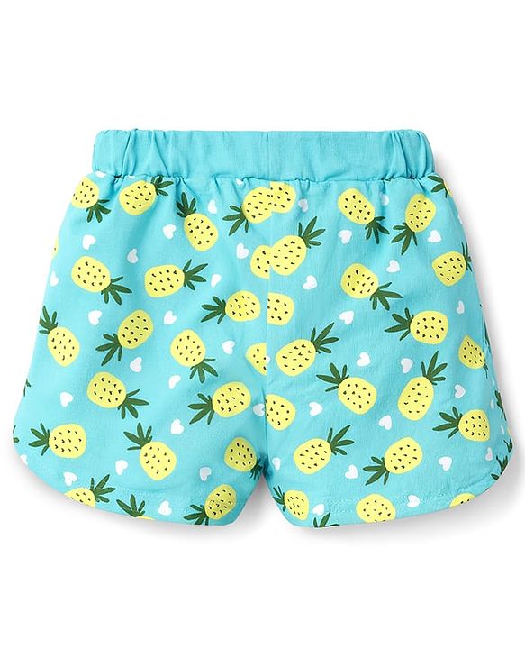 Babyhug Cotton Knit Half Sleeves T-Shirt & Shorts Co-ord Night Suit with Pineapple & Heart Print - Light Blue