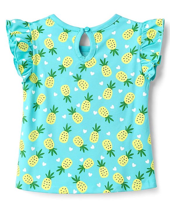 Babyhug Cotton Knit Half Sleeves T-Shirt & Shorts Co-ord Night Suit with Pineapple & Heart Print - Light Blue