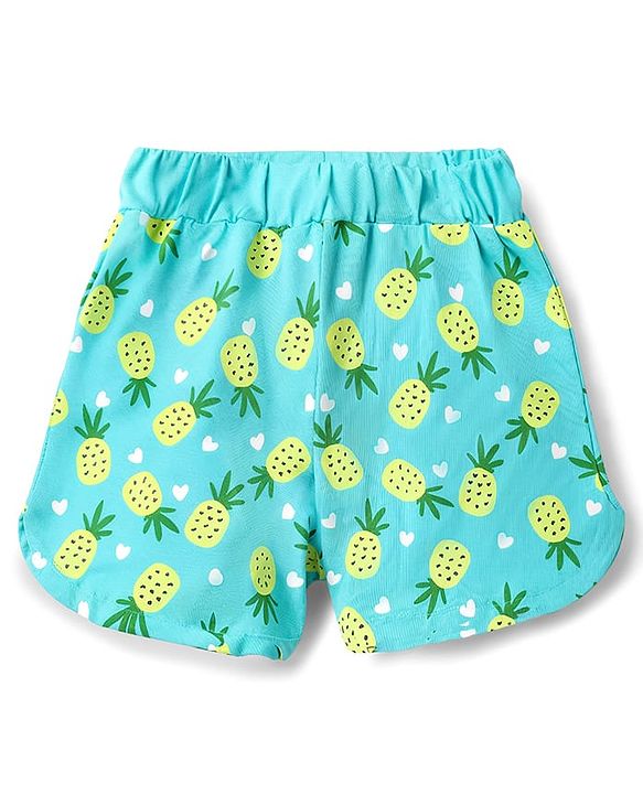 Babyhug Cotton Knit Half Sleeves T-Shirt & Shorts Co-ord Night Suit with Pineapple & Heart Print - Light Blue