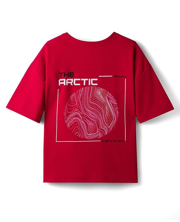 Pine Active Knit Drop Shoulder Half Sleeves Printed T-Shirt - Red