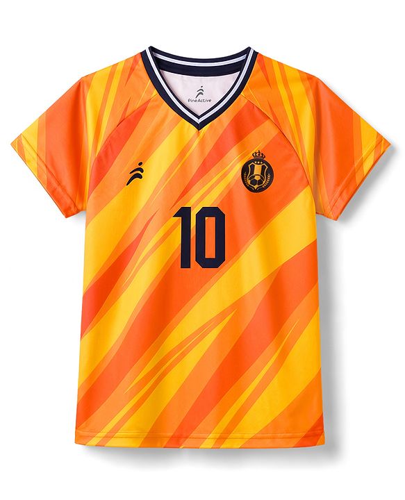 Pine Active Knit Raglan Sleeves T-Shirt With Front & Back Madrid Print - Orange
