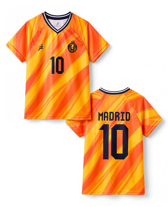 Pine Active Knit Raglan Sleeves T-Shirt With Front & Back Madrid Print - Orange