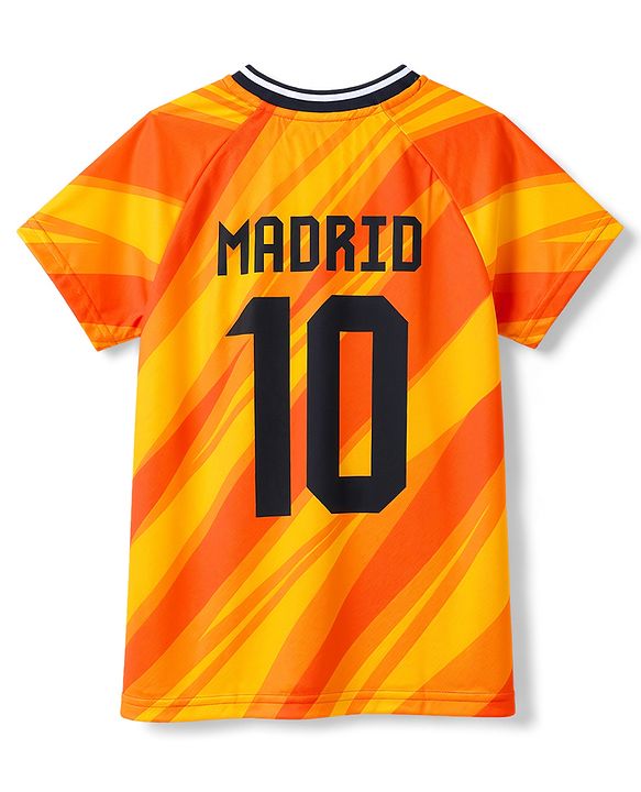 Pine Active Knit Raglan Sleeves T-Shirt With Front & Back Madrid Print - Orange