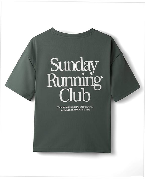 Pine Active Knit Drop Shoulder Half Sleeves T-Shirt With Sunday Running Club Print - Green