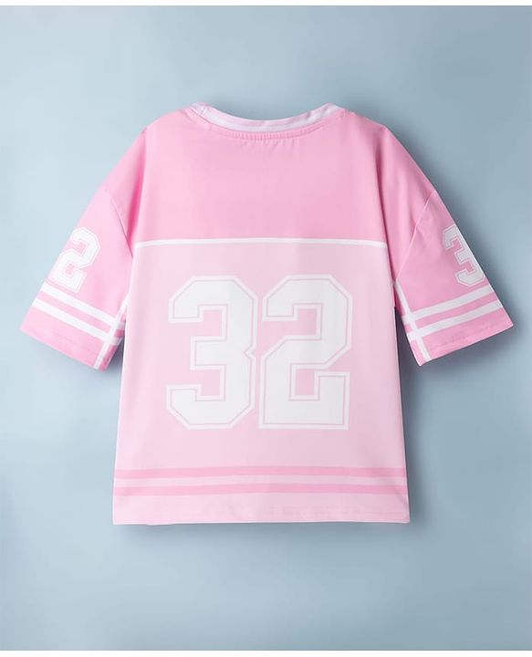 Pine Active Knit Drop Shoulder Sleeves T-Shirt With 32 Print - Pink