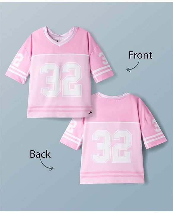 Pine Active Knit Drop Shoulder Sleeves T-Shirt With 32 Print - Pink