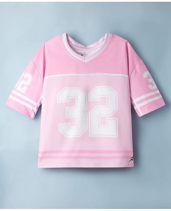 Pine Active Knit Drop Shoulder Sleeves T-Shirt With 32 Print - Pink