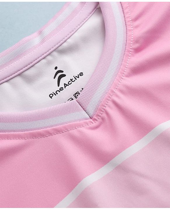 Pine Active Knit Drop Shoulder Sleeves T-Shirt With 32 Print - Pink
