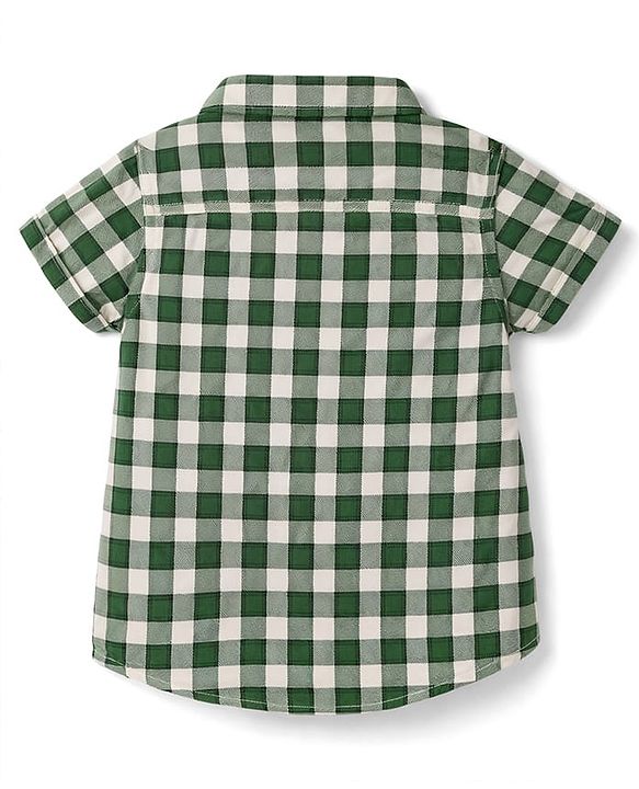 Babyhug Cotton Woven Half Sleeves Checks Shirt & Denim Shorts Set - Green & Blue
