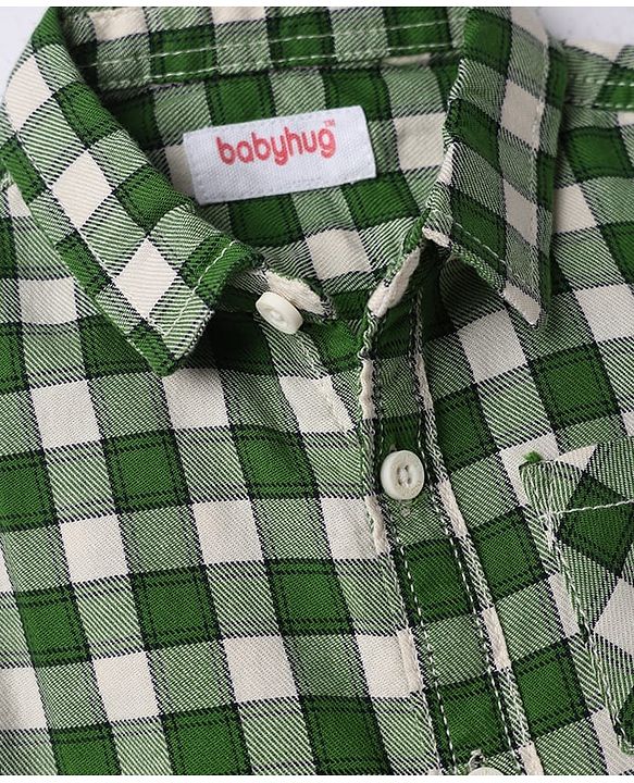 Babyhug Cotton Woven Half Sleeves Checks Shirt & Denim Shorts Set - Green & Blue