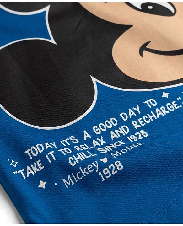 Pine Kids Disney Single Jersey Knit Half Sleeve T-Shirt with Front & Back Mickey Mouse Graphics -  Blue