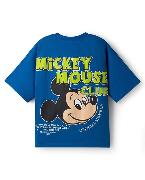 Pine Kids Disney Single Jersey Knit Half Sleeve T-Shirt with Front & Back Mickey Mouse Graphics -  Blue