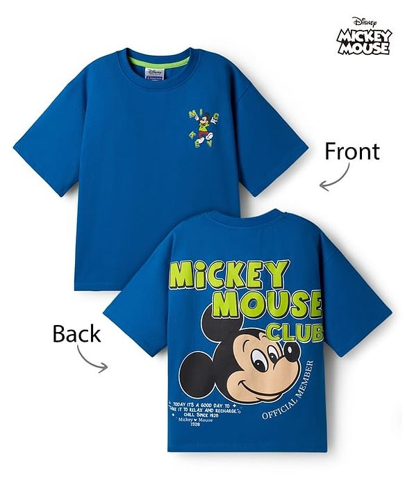 Pine Kids Disney Single Jersey Knit Half Sleeve T-Shirt with Front & Back Mickey Mouse Graphics -  Blue
