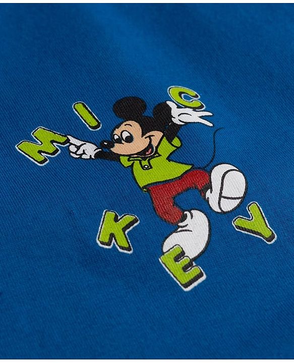 Pine Kids Disney Single Jersey Knit Half Sleeve T-Shirt with Front & Back Mickey Mouse Graphics -  Blue