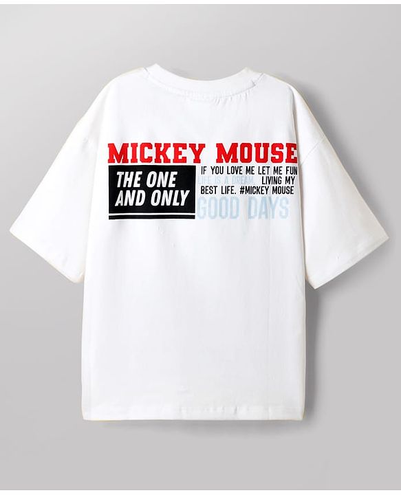 Pine Kids Disney Single Jersey Knit Half Sleeves T-Shirt With Front & Back Mickey Mouse Graphics - White