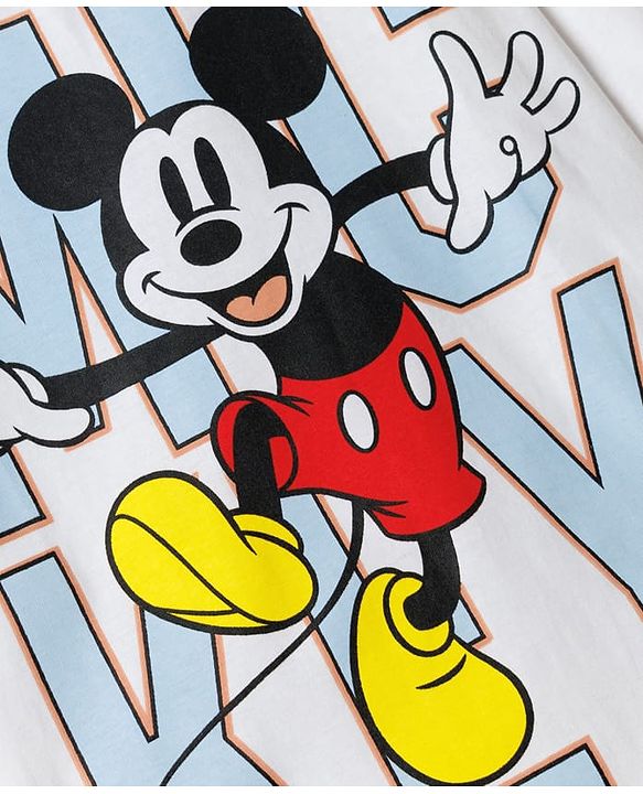 Pine Kids Disney Single Jersey Knit Half Sleeves T-Shirt With Front & Back Mickey Mouse Graphics - White