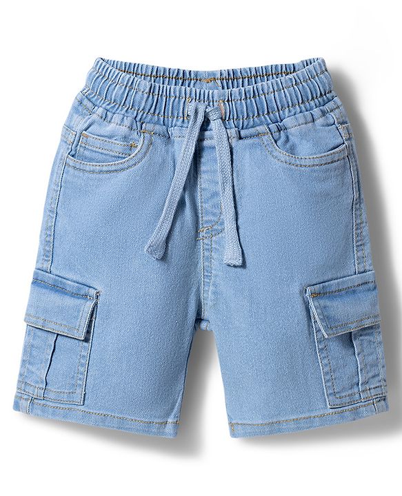 Babyhug Cotton Woven Denim Half Sleeves Shirt & Shorts Set With Dino Print - Blue