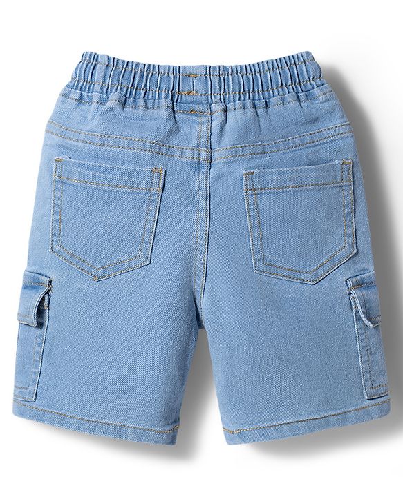 Babyhug Cotton Woven Denim Half Sleeves Shirt & Shorts Set With Dino Print - Blue