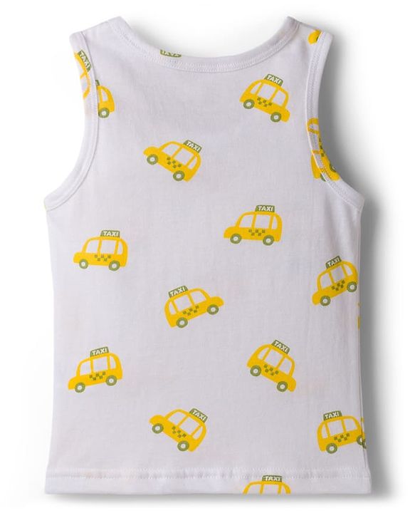 Babyhug 100% Cotton Knit Sleeveless Sando Vests With Taxi & Star Print Pack of 3 - Multicolor