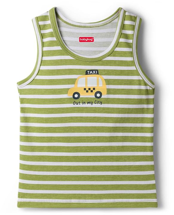 Babyhug 100% Cotton Knit Sleeveless Sando Vests With Taxi & Star Print Pack of 3 - Multicolor