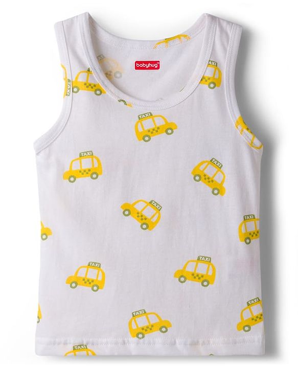 Babyhug 100% Cotton Knit Sleeveless Sando Vests With Taxi & Star Print Pack of 3 - Multicolor
