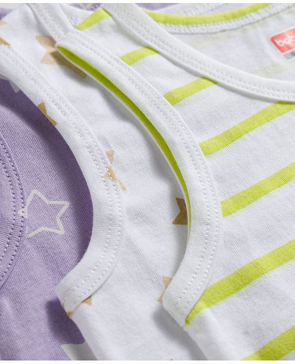 Babyhug 100% Cotton Knit Sleeveless Striped & Star Printed Sando Vests Pack of 3 - Multicolor